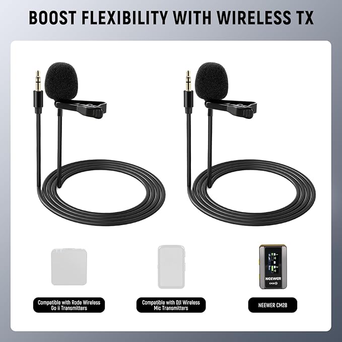 NEEWER Lavalier Lapel Microphone, Omnidirectional Condenser Wired Clip On Lav - Image 3