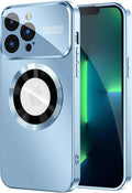 Magnetic for iPhone 13 Pro Case, Built-in Camera Lens Protector, Compatible with MagSafe, Logo View, Military Grade Protective Phone Cover, Sierra Blue