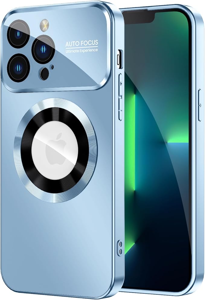 Magnetic for iPhone 13 Pro Max Case, Compatible with MagSafe, Built-in Camera Lens Protector, Logo View, Military Grade Drop Proof Phone Case Cover, Sierra Blue