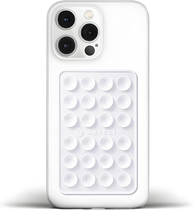 Anteel Medium-Sized Silicone Suction Phone Case Adhesive Mount, Enhanced Suction Power and Upgraded Thickened Sticky Phone Grip, Durable, Hands-Free Sticky Phone Holder, 2.28"x3.46" (White)