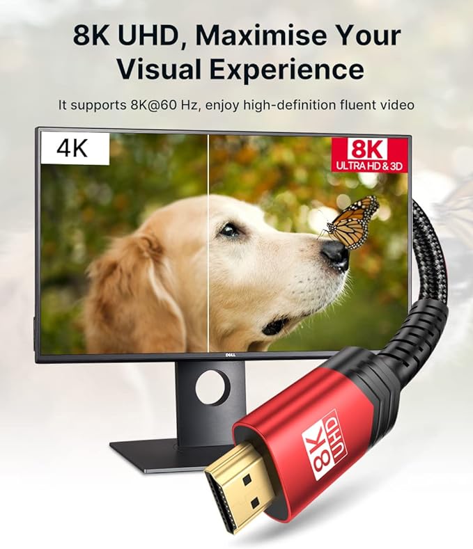 JSAUX 8K HDMI Cable 2.1 2 Pack 6ft, 48Gbps Ultra High Speed HDMI Cable Braided Cord (4K@144Hz, 4K@120Hz, 8K@60Hz) HDCP 2.2&2.3 HDR 10 eARC ARC, Compatible with Switch 2/PS5/Laptop/Monitor/HDTV/-Red