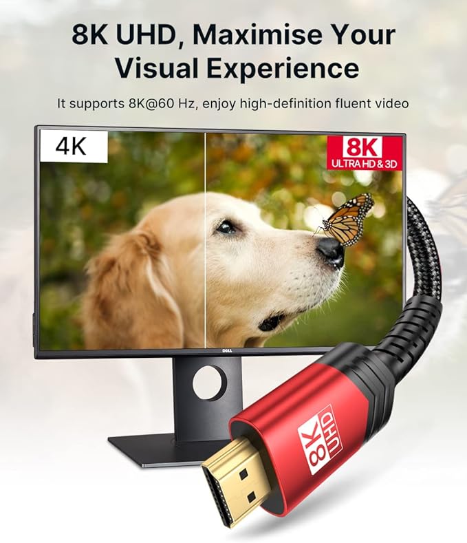 JSAUX 8K Long HDMI Cable 15ft 2-Pack, 48Gbps High Speed HDMI 2.1 Cord, 4K 120Hz/144Hz, 8K@60Hz, Dynamic HDR, DTS:X, 2K, 1080P, 3D, eARC Compatible with Laptop UHD TV Gaming Monitor PS5 PS4-Red