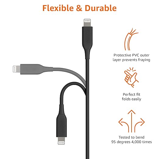 Amazon Basics USB-2.0 Type C to Lightning Cable (MFi Certified), 3 Feet, Black
