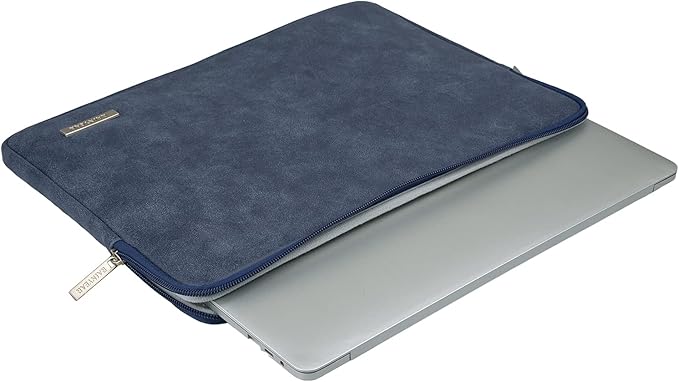 RAINYEAR 15.6 Inch Laptop Sleeve Protective Case PU Suede Leather Zipper Padded Cover Water Resistant Carrying Bag Compatible with 15.6" Notebook Computer Chromebook(Deep Blue)