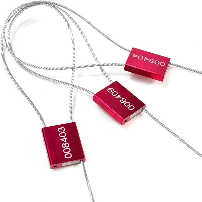 High Security Cable Seals Metal Container Seals Pull Tight Alumium Shipping Security Tags for Logisitics ISO 17712 Certificated (Pack of 100, Red)