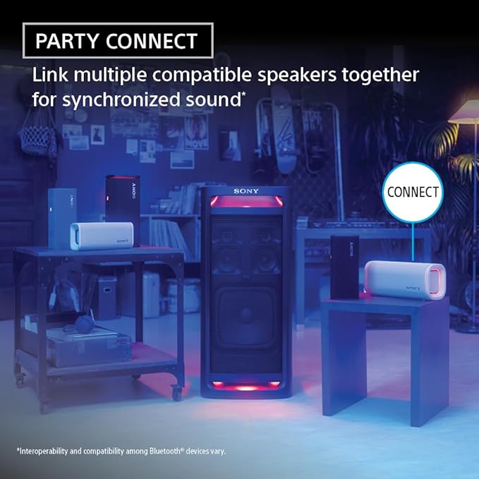 Sony ULT Field 5 Wireless Portable Bluetooth Speaker, IP67 Waterproof, Dustproof, and Rustproof with Enhanced Bass, 25 Hour Battery, 360° Party Light, and Shoulder Strap (SRSULT50B), Black