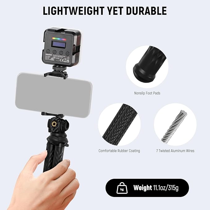 NEEWER Camera Tripod with Remote, Mini Flexible Vlog Phone Tripod Stand with Action Camera Mount Adapter, Hidden Phone Holder & Cold Shoe Compatible with iPhone Hero13 12 11 10 9, Max Load 4.4lb, TP34