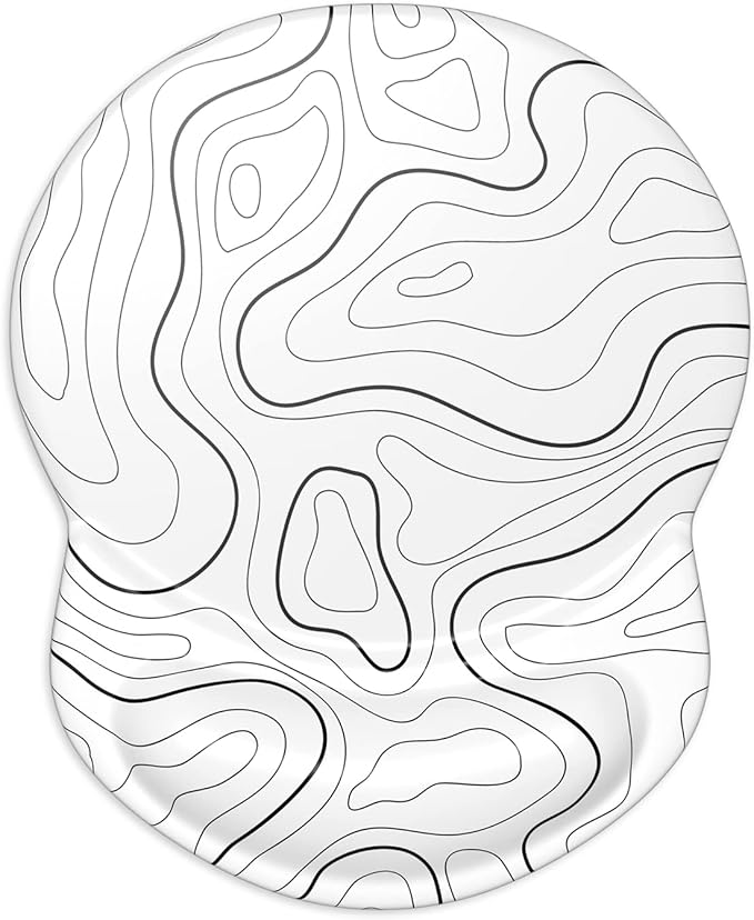 ITNRSIIET Ergonomic Mouse Pad with Gel Wrist Support Small Wrist Rest Smooth Surface Non-Slip PU Base Comfortable Office Supplies Pain Relief, 8.7 x 7.2 inches, Topographic Contour White