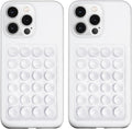2 Pack Silicone Suction Phone Case Mount, Silicon Adhesive Phone Grip for Smartphones, Hands-Free Mirror Shower Phone Holder for Selfies, Tiktok Videos (White)