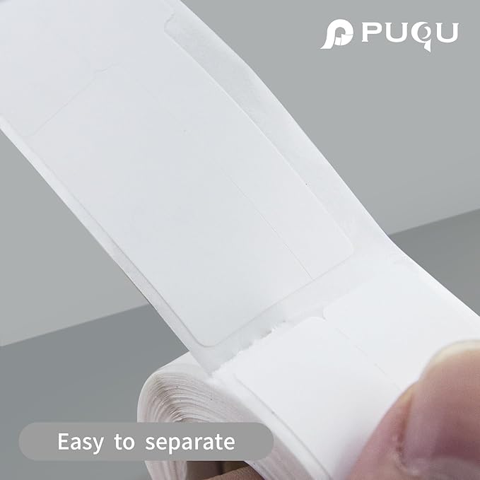 PUQU 20x10mm Direct Thermal Sticker Labels, Self-Adhesive All-Purpose Label Maker Tape, Compatible with AQ Series Label Printer, Refills Standard Laminated Office Labeling, 3 Rolls, 1800 Labels