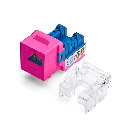 trueCABLE Cat6 Keystone Jack, Unshielded (UTP), 90 Degree Punch-Down, PoE++ (4PPoE) 100W, UL Listed, ETL Verified, ANSI/TIA Certified, Modular RJ45 Female, Pink, 12 Pack