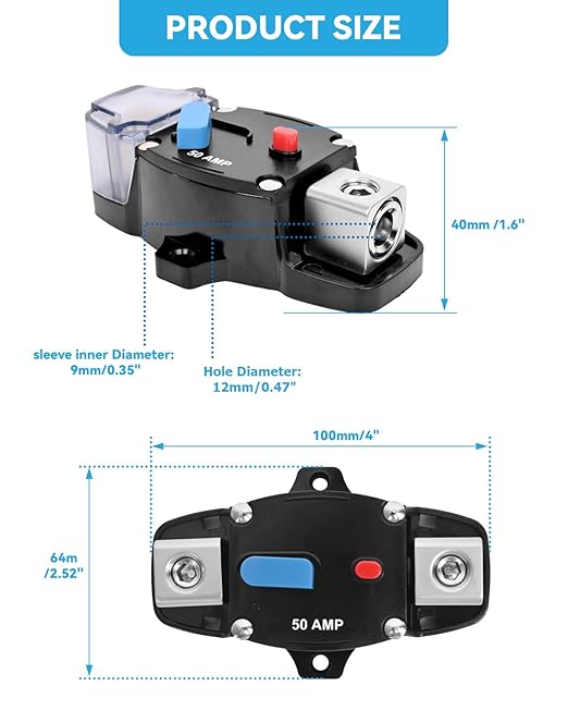 300 Amp Circuit Breaker 12-48 Volt DC 300A Self Recovery Resettable High Amp Circuit Breaker with Manual Reset Button for Automotive RV Marine Boat Car Audio and Amps Protection