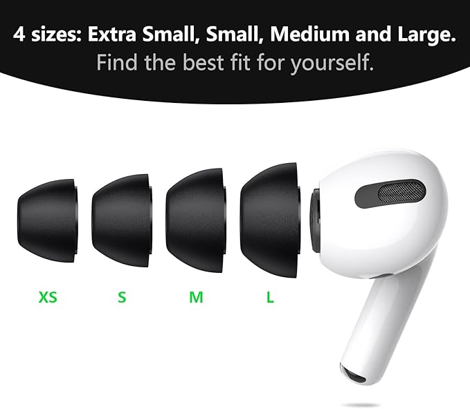 Lanwow Premium Memory Foam Tips for AirPods Pro & AirPods Pro 2nd Generation. No Silicone Eartips Pain. Anti-Slip Eartips. Fit in The Charging Case, 3 Pairs (Large, Black)