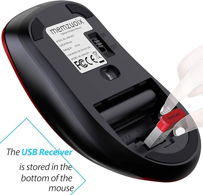 memzuoix 2.4G Wireless Mouse, 1400 DPI Mobile Optical Cordless Mouse with USB Receiver, Portable Computer Mice for Laptop, PC, Desktop, MacBook, 5 Buttons, Red