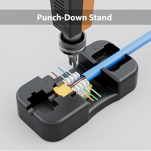 Iwillink 10Gbps Cat6 Keystone Jack, RJ45 25-Pack and Punch-Down Stand, UTP Modular Ethernet Insert 90-Degree, Punch Down Adapter, Yellow