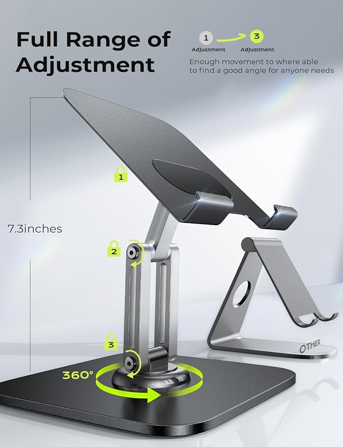 LISEN for iPad Stand Holder Adjustable Tablet Stand for Desk, 2025 for iPad Accessories Rotating Display Stand PC Office Accessories for Desk Women Kindle Table Mount/PS/Switch iPhone 12.9"-4.7"
