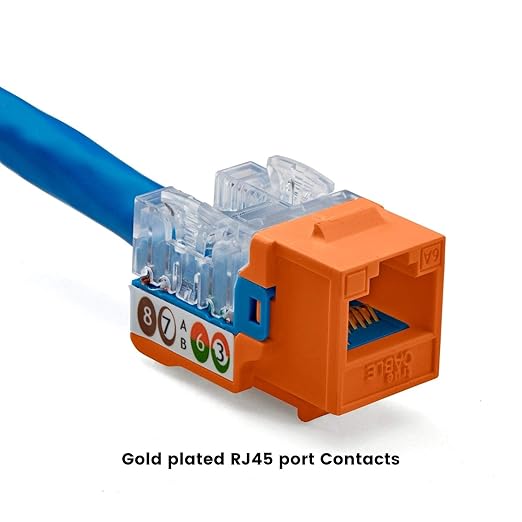 trueCABLE Cat6A Keystone Jack, Unshielded (UTP), 90 Degree Punch-Down, PoE++ (4PPoE), UL Listed, ETL Verified, ANSI/TIA Certified, Modular RJ45 Female, Orange, 12 Pack