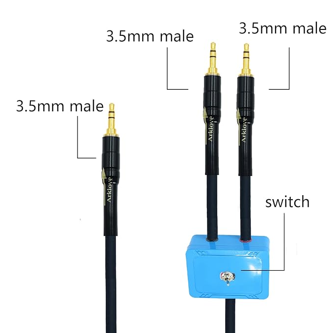 1ft Sound Channel swicher 1/8" aux Input 3.5mm Female to 2X 3.5 Output Switch Selector 2 in 1 Out R/L Stereo Audio 1 in 2 Out Stereo Audio Splitter with Phone pc Player