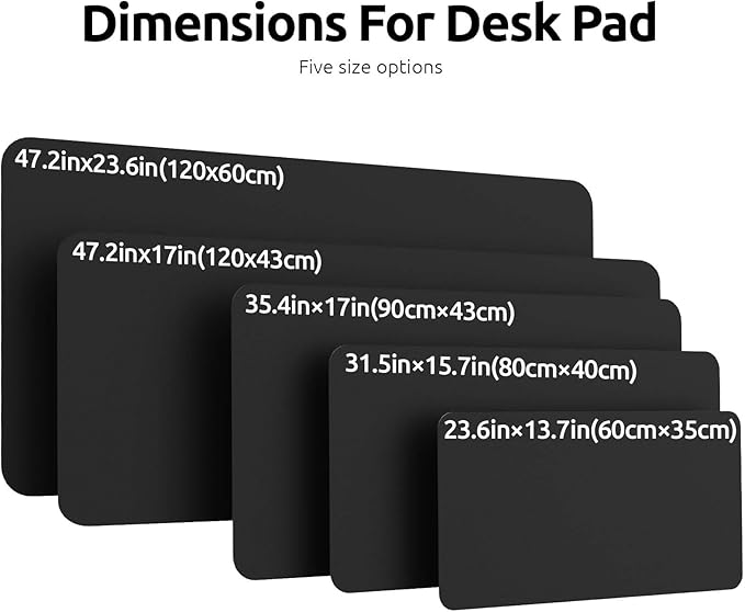 YSAGi Leather Desk Protector, Office Mat, Large Mouse Mat, Non-Slip PU Leather Blotter, Laptop Pad, Waterproof Writing Pad for Office and Home (Black, 47" x 17")