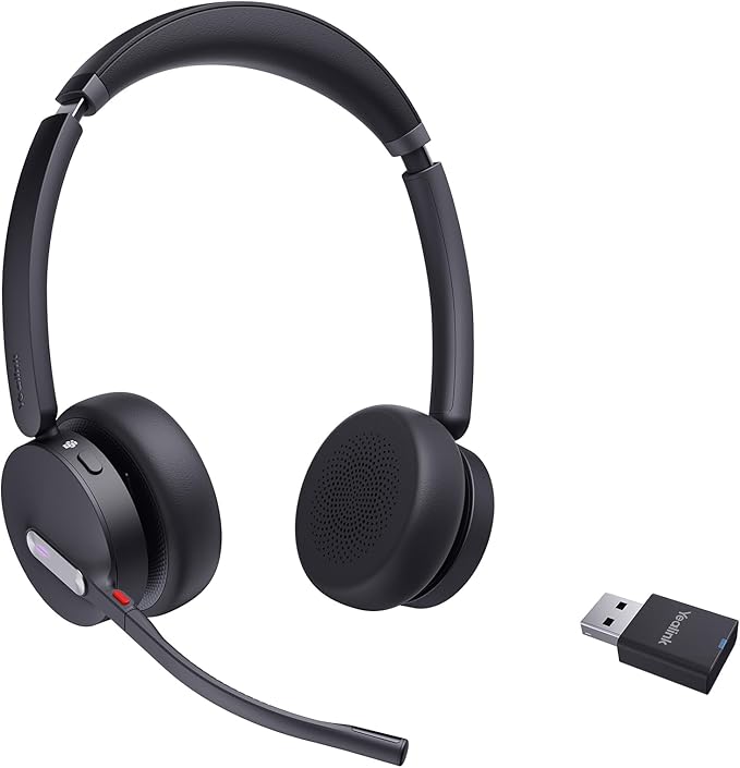 Yealink WH64 Hybrid with DECT Dongle, 492ft Range, 32 Talk Time Bluetooth Headset for Teams, Zoom Skype UC, 3X Mic Noise Cancelling, Headset PC Phone