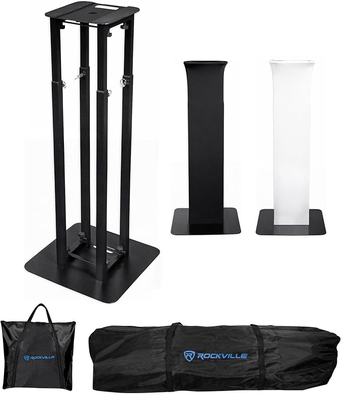 Rockville RTP82B 8 ft Adjustable Black Totem Moving Head Light Stand, Dual Scrims, Travel Bags, Speaker Mount, for DJs and Stage Lighting