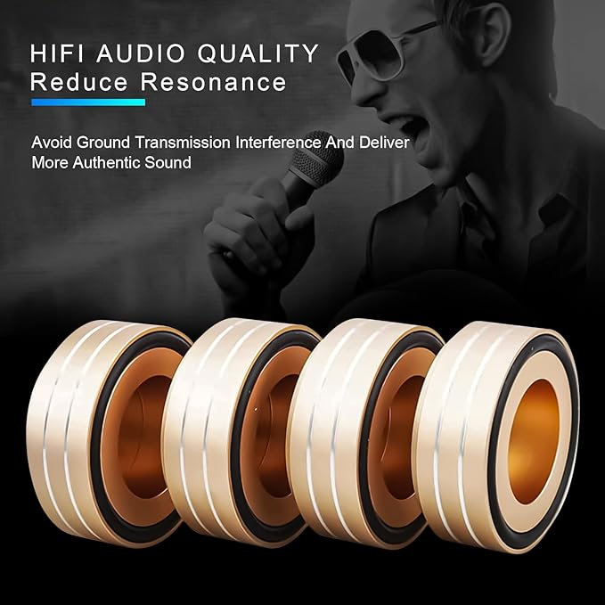 Tertullus 4 Pcs Speaker Feet Aluminum HiFi Turntable Feet Isolation Feet Aluminum Stand Speakers Spikes Audio Pads 58x22mm for HiFi Amplifier/Speaker/Turntable/Player(Gold)
