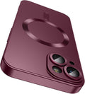 Magnetic for iPhone 15 Case [Compatible with MagSafe][Built-in Camera Lens Protector] Slim Soft Silicone Bumper Shockproof Metallic Shine Phone Case (Burgundy)