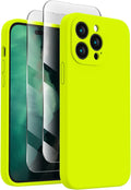 FireNova for iPhone 14 Pro Case, Silicone Upgraded [Camera Protection] Phone Case with [2 Screen Protectors], Soft Anti-Scratch Microfiber Lining Inside, 6.1 inch,Fluorescent Green