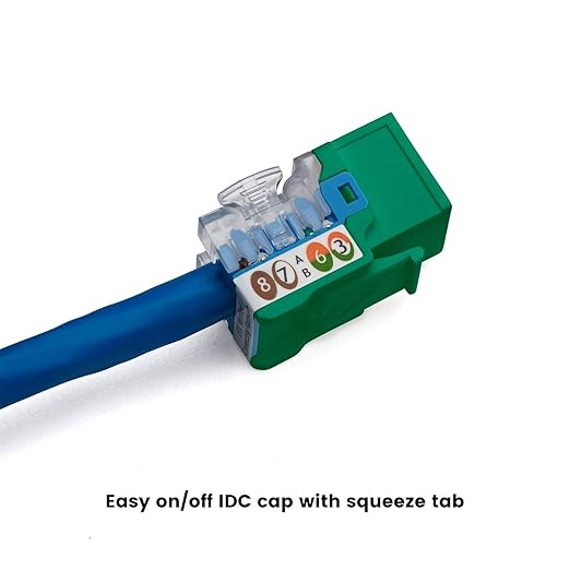 trueCABLE Cat6A Keystone Jack, Unshielded (UTP), 90 Degree Punch-Down, PoE++ (4PPoE), UL Listed, ETL Verified, ANSI/TIA Certified, Modular RJ45 Female, Green, 12 Pack