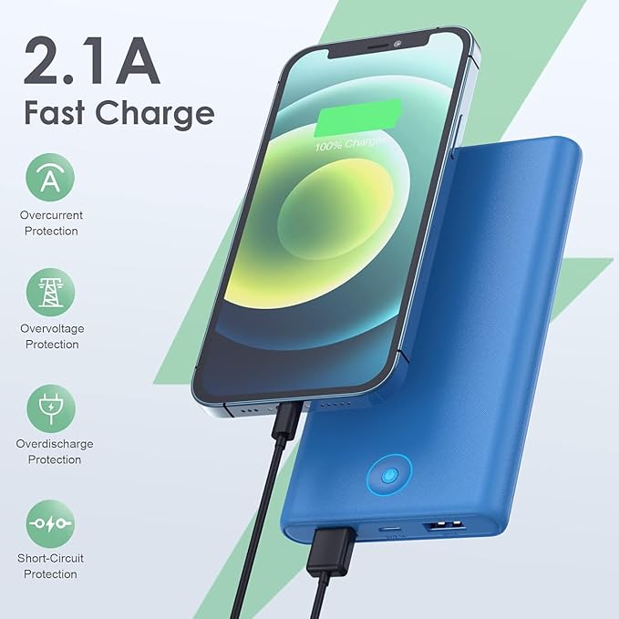 [2 Pack] Portable Charger Power Bank 20000mAh,Ultra Slim Portable Phone Charger with Dual USB Outputs,Backup Charging External Battery Pack Compatible with iPhone 15/14/13/12/11,Android etc-Black+Blue