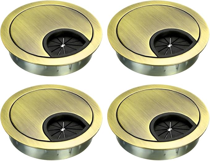 uxcell Cable Hole Cover, 2.1Inch/53mm Zinc Alloy Desk Wire Cord Cable Grommets Hole Cover for Office PC Desk Cable Cord Organizer, 4 Pcs Bronze Tone