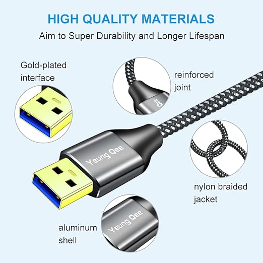 USB 3.0 A to A Male Cable 6 ft,Super Speed Type A Male to Male Cable USB 3.0 Double End USB Cord for Hard Disk, Cameras,Laptop Cooler, DVD Player and More (6FT/2M)