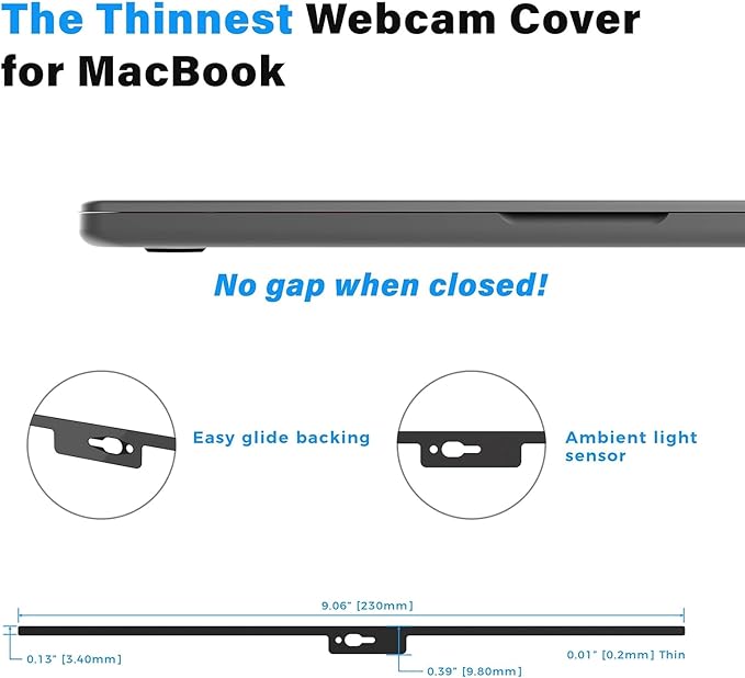 Webcam Cover - Compatible with MacBook 2021-2022 Air & Pro Notch Displays & Pre-2020 Models - Black Notch Series, 1 Pack - Magnetic Webcam Cover Slide & Camera Privacy Slider