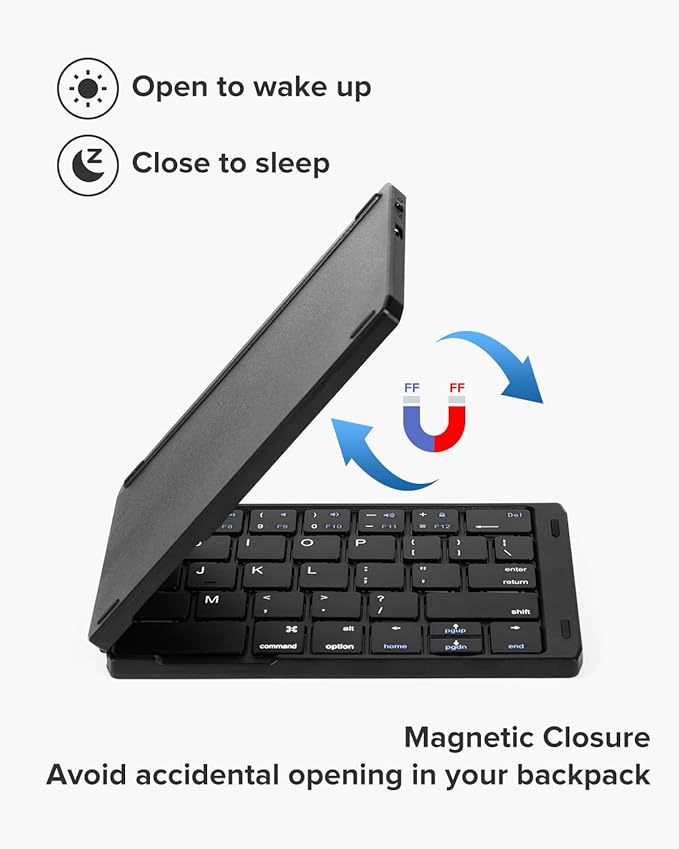 DeLUX Foldable Bluetooth Keyboard, Wireless Portable Travel Keyboard with Stand Holder, Rechargeable Ultra Slim Mini Size, for iOS Android Windows Mac Smartphone Tablet (KF19)