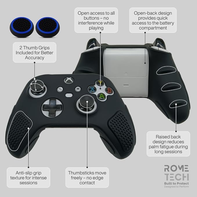 for Xbox Controller Series X/S (2024/2023) Silicone Protective Cover, Soft Skin Xbox Controller Accessories, Anti-Slip Cover with 2 Joystick Caps - Black