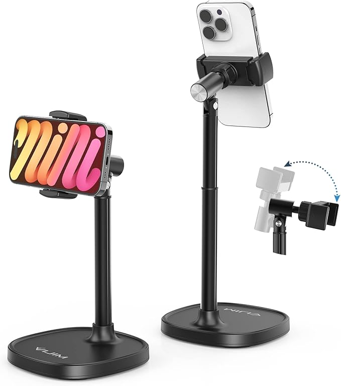 ULANZI Cell Phone Stand Mount for Desk, Vijim HP004 Adjustable Height & Angle Phone Holder, 360 Degree Rotating Desktop Phone Stand Compatible with iPhone, Samsung and All Phones