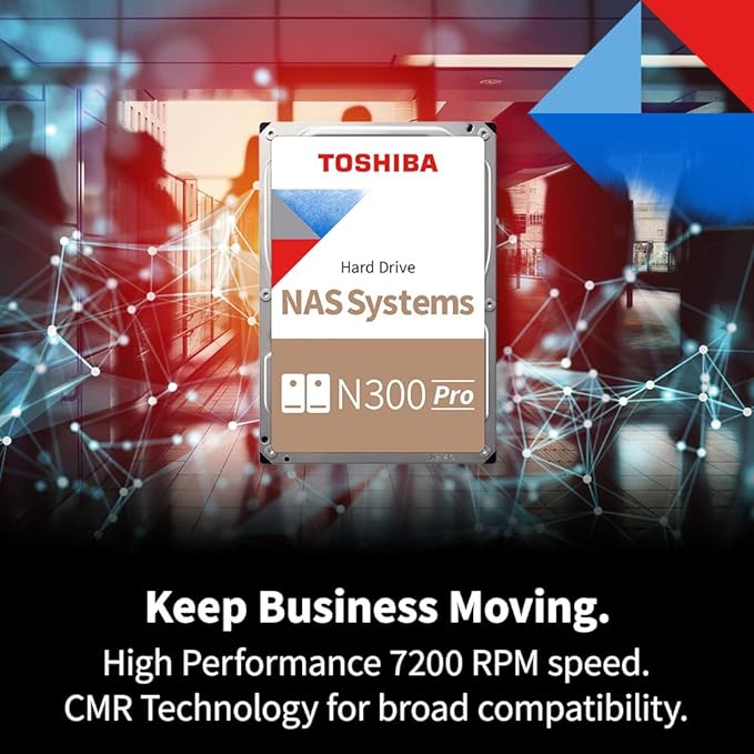 Toshiba N300 PRO 10TB Large-Sized Business NAS (up to 24 Bays) 3.5-Inch Internal Hard Drive - Up to 300 TB/Year Workload Rate CMR SATA 6 GB/s 7200 RPM 512 MB Cache - HDWG71AXZSTB