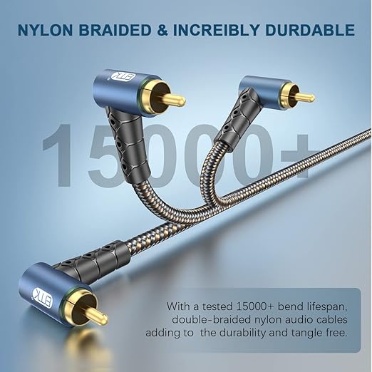 EMK RCA Subwoofer Cable 90 Degree RCA to RCA Audio Cable 24K Gold-Plated Nylon Braided Double Shielded Digital Analogue Supports Amplifiers,Home Theater,Hi-Fi Systems,Subwoofer(3.3ft/1m)