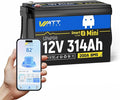 12V 314Ah Mini LiFePO4 Lithium Battery with Bluetooth 5.0, 200A BMS, 4.01kWh Energy, Upgraded Aluminum Cooling Fins & Braided Copper Wires, for RV, Marine, 300ah + LiFePO4 Battery