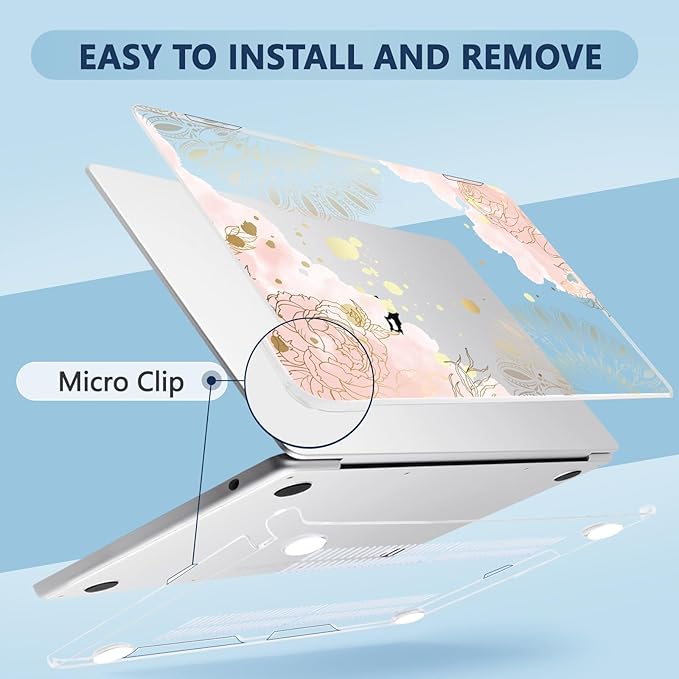 Compatible with MacBook Air 15 inch Case, M4 A3241/M3 A3114/M2 A2941 (Released 2025 to 2023), Hard Shell, Keyboard Cover, Screen Protector, Webcam Cover & Type-C Adapter, Vector Flower2