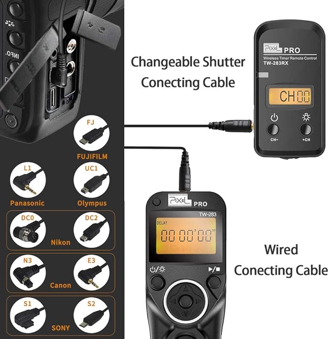 Wireless Remote Shutter Compatible for fujifilm, PIXEL TW-283 90 Remote Shutter Release 2.4G Wireless Timer Remote Control Compatible for Fuji Cameras