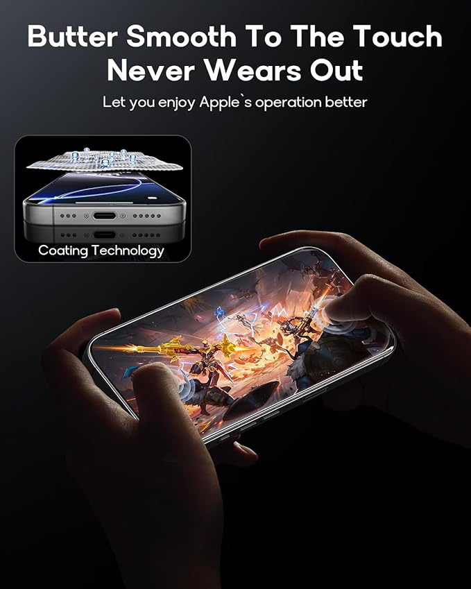 3 Pack for iPhone 16 Pro Max Tempered Glass Screen Protector:9H+ Durable, Auto Positioning, Bubble Free, High Definition, Easy Installation