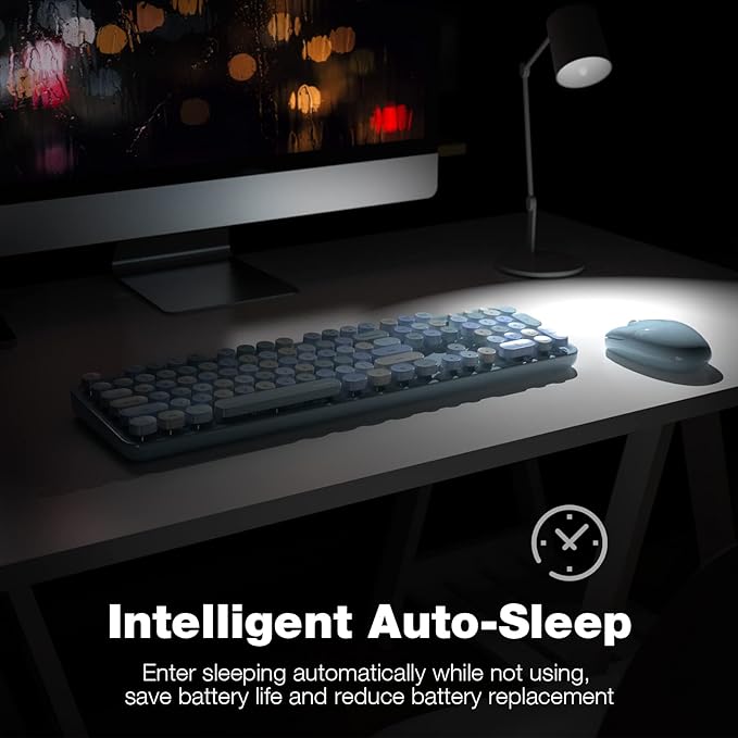 KNOWSQT Wireless Keyboard and Mouse Combo, Blue Colorful 2.4G Typewriter Full-Size Cute Keyboards - USB Receiver Plug and Play, for Computer, PC, Laptop, Desktop, Windows