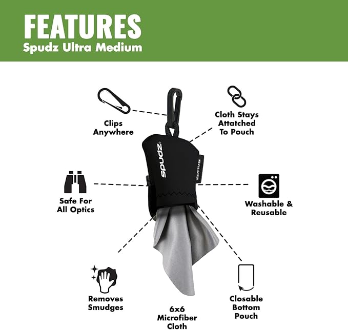 SPUDZ Ultra Microfiber Lens Cleaner – Closable Pouch, Clip-On, Washable – for Optics, Scopes, Glasses | We The People, 6 x 6 Inch (2-Pack)