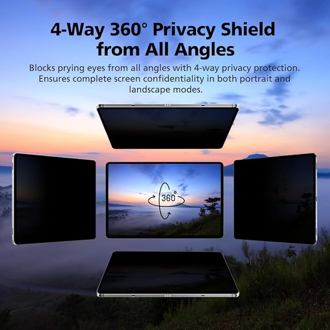 360° 4-Way Magnetic & Nano Adsorption Privacy Screen Protector for iPad Pro 11 Inch M4 2024 | Detachable, Anti-Spy, Anti-Fingerprint | Works in Both Landscape & Portrait Modes
