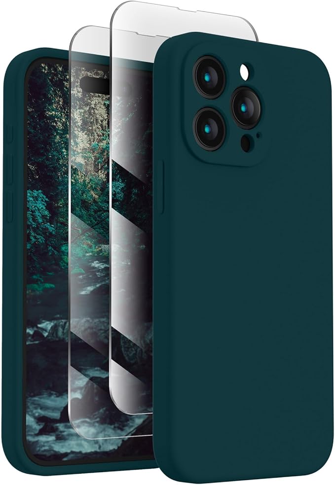 FireNova Designed for iPhone 15 Pro Max Case, Silicone Upgraded [Camera Protection] Phone Case with [2 Screen Protectors], Soft Anti-Scratch Microfiber Lining Inside, 6.7 inch, Teal