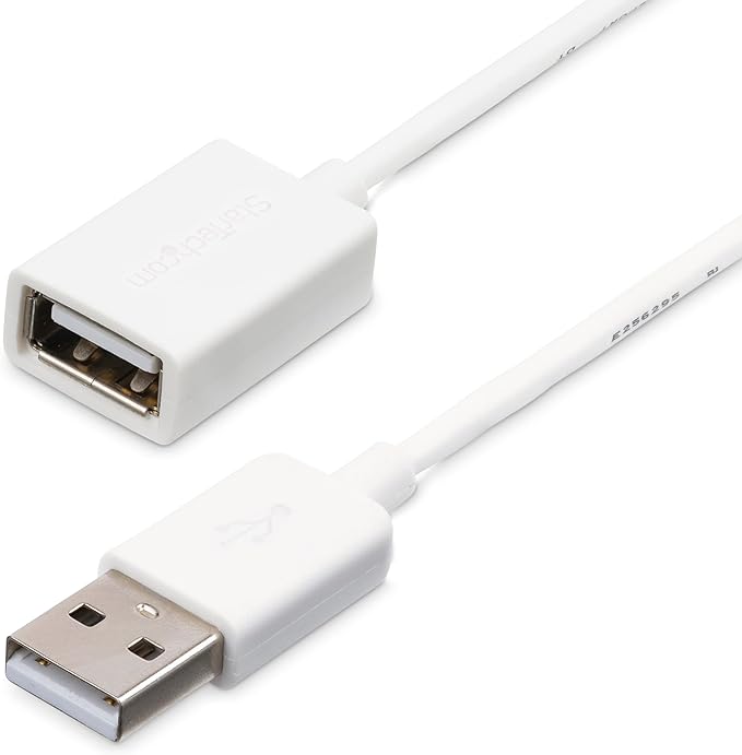 StarTech.com 1m White USB 2.0 Extension Cable Cord - A to A - USB Male to Female Cable - 1x USB A (M), 1x USB A (F) - White, 1 Meter (USBEXTPAA1MW)