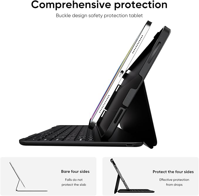 PAUL B for iPad 10th/11th Generation Case with Keyboard 10.9 Inch 2022/11 Inch 2025,Cover with Pencil Holder,Integrated for 10 Gen/11 Gen(A16),Wireless iPad Keyboard Case,Thin & Light (Black)