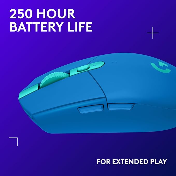 Logitech G305 LIGHTSPEED Wireless Gaming Mouse, Hero 12K Sensor, 12,000 DPI, Lightweight, 6 Programmable Buttons, 250h Battery Life, On-Board Memory, PC/Mac - Blue