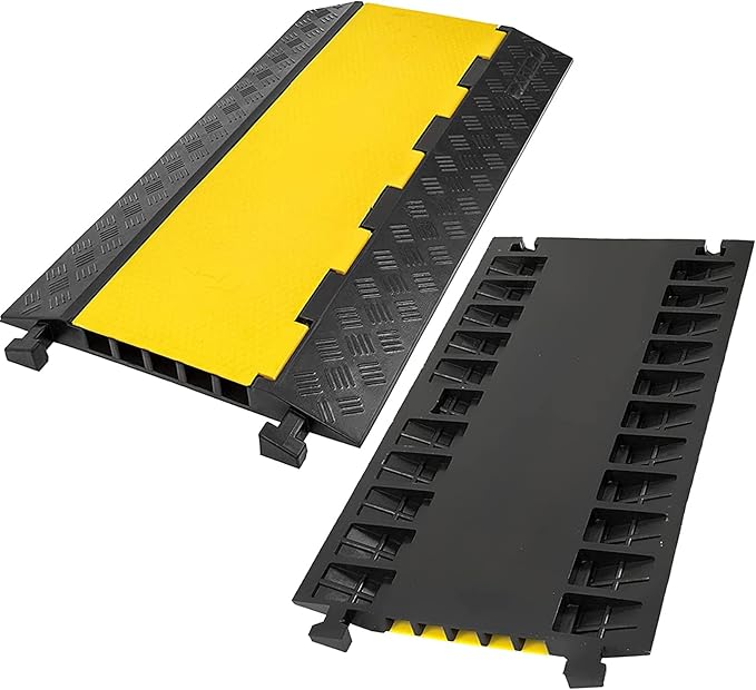 CXRCY 5 Channel Cable Protectors Ramp, 2Pack Cable Ramps,18000lbs Capacity Heavy Duty Rubber Driveway Traffic Speed Bumps Hose Cord Cable Protector Ramp for Wire/Hose/Pipe Hider